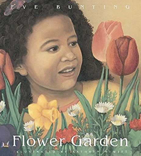 Illustration of a girl in a blooming flower garden