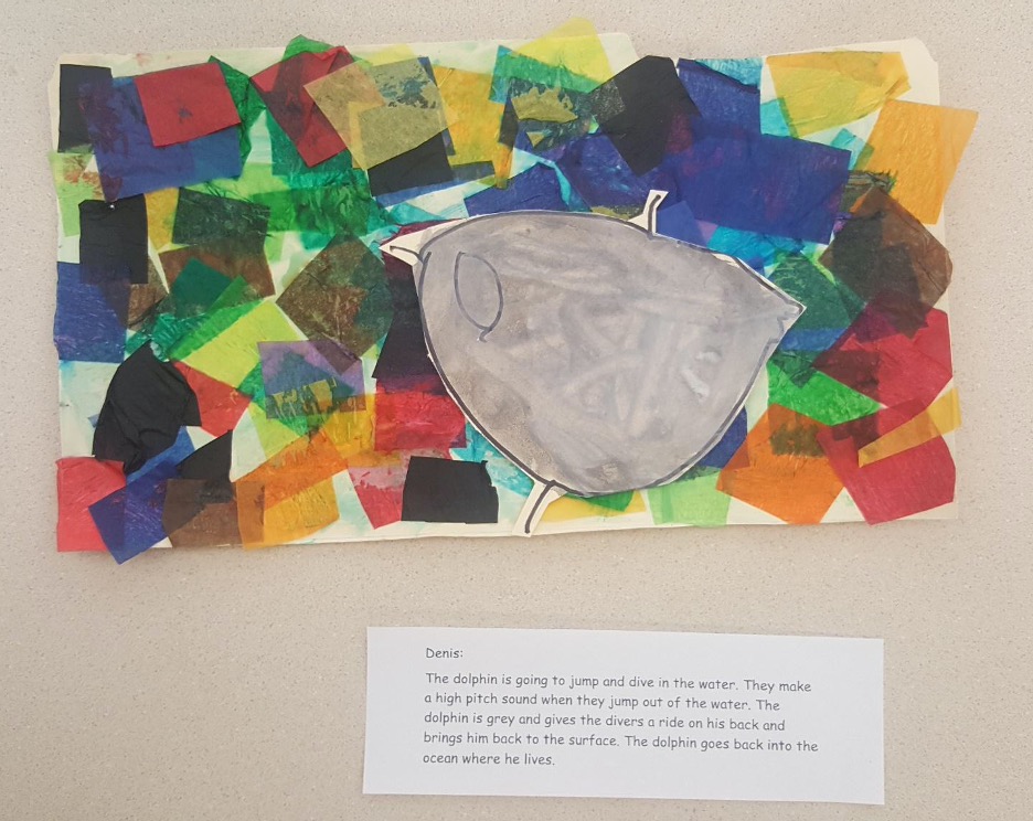 Child's art with typed dictation of child's story