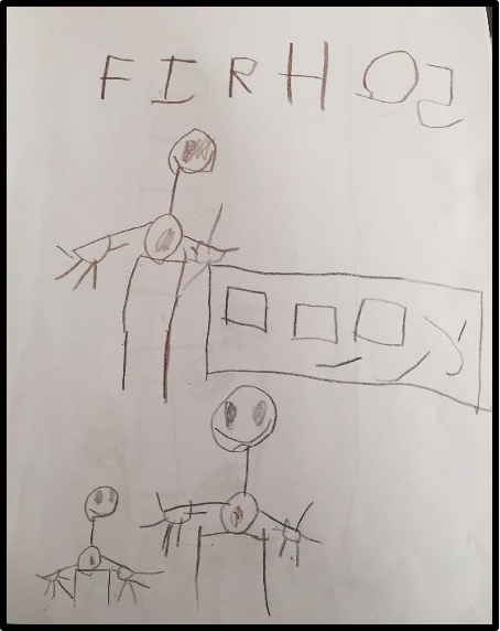 child's drawing with invented spelling