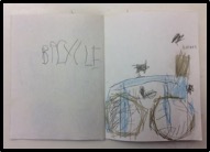page with child's drawing of bicycle