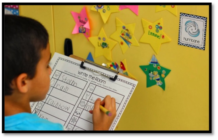 Children engaged in write the room