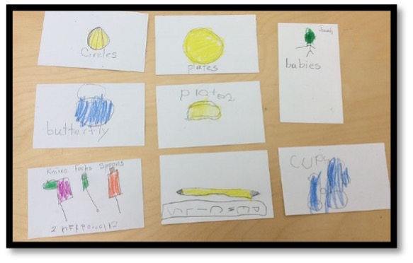 A selection of child created vocabulary cards